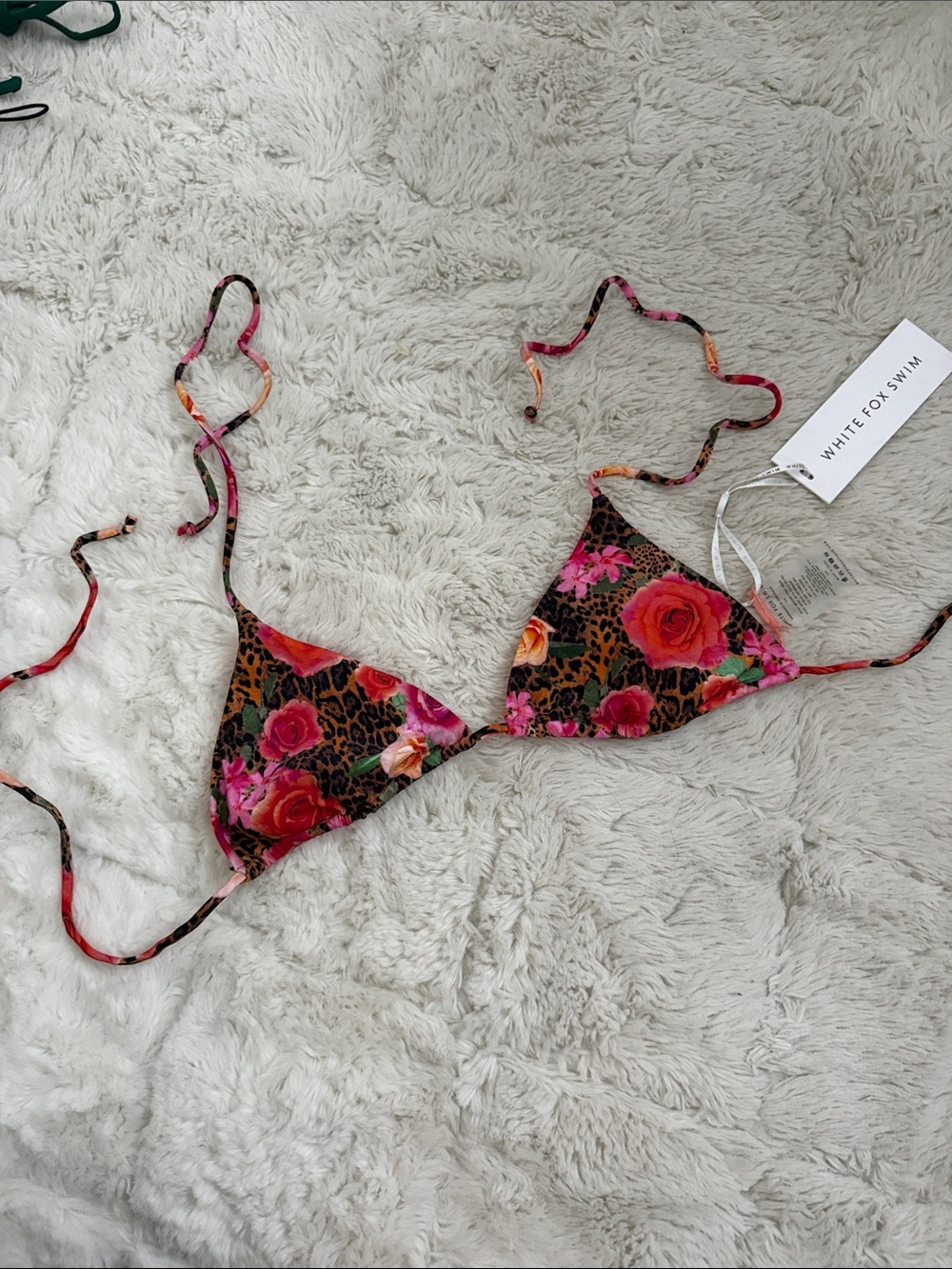 White Fox Boutique Pink Botanical Floral & Leopard Triangle Bikini Top